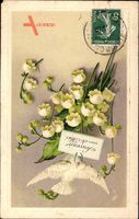 Souvenir de Mai, Frühling, Weiße Taube, Glockenblumen