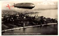 Friedrichshafen, Fliegeraufnahme vom Graf Zeppelin in voller Fahrt, LZ 127