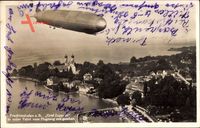 Friedrichshafen, Fliegeraufnahme, Graf Zeppelin in voller Fahrt, LZ 127