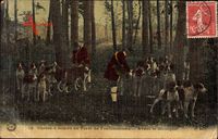 Chasse à courre en Forêt de Fontainebleau, Avant le découpler, Hetzjagd,Hunde