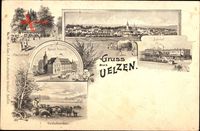 Uelzen in Niedersachsen, Fischerhof, Kaiserl. Postamt, Bahnhof, Totalansicht