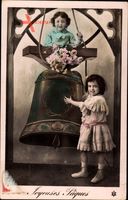 Glückwunsch Ostern, Joyeuses Paques, Zwei Kinder, Große Glocke