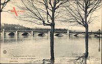 Paris, Inondations 1910, Pont de Saint Cloud, Brücke, Hochwasserstand