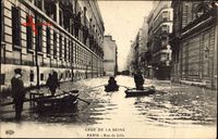 Paris, Crue de la Seine, Rue de Lille, Straße unter Wasser, Ruderboote