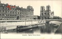 Paris, Église Notre Dame, Flusspartie, Brücke, Frachter, Kirche