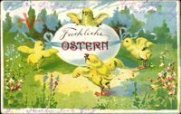 Glückwunsch Ostern, Küken schlüpfen aus einem Osterei