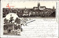 Quedlinburg im Harz, Siegesdenkmal, Blick auf den Ort, Kirche, Statue