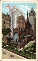 New York City USA, Trinity Church, showing skyscrapers, Hochhäuser