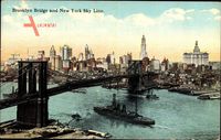 New York City USA, Brooklyn Bridge and New York Skyline, Steamer