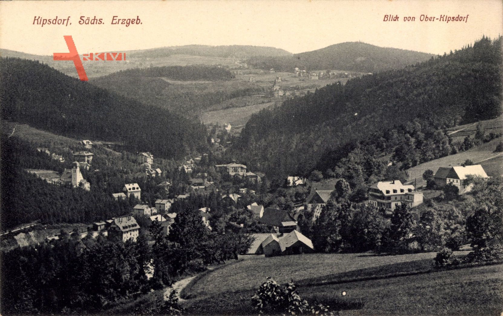 Kipsdorf Altenberg Erzgebirge, Blick über den Ort von Oberkipsdorf, Kirche