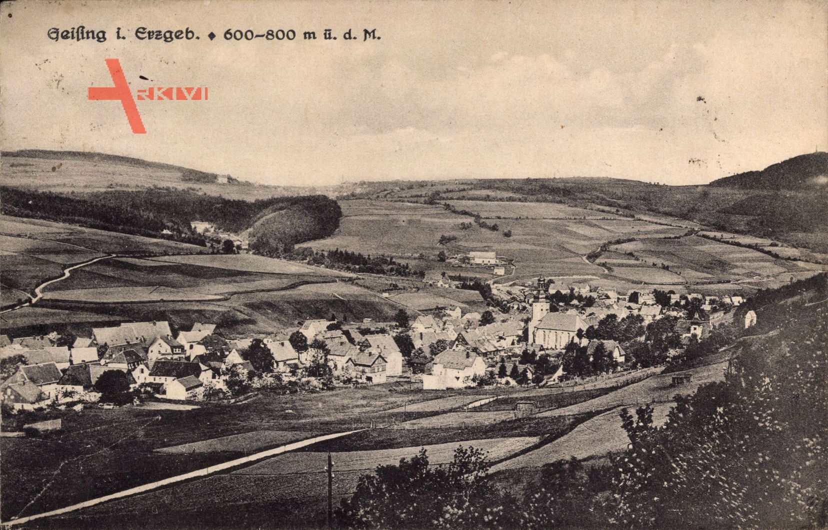 Geising Altenberg Erzgebirge, Panorama des Ortes, Felder