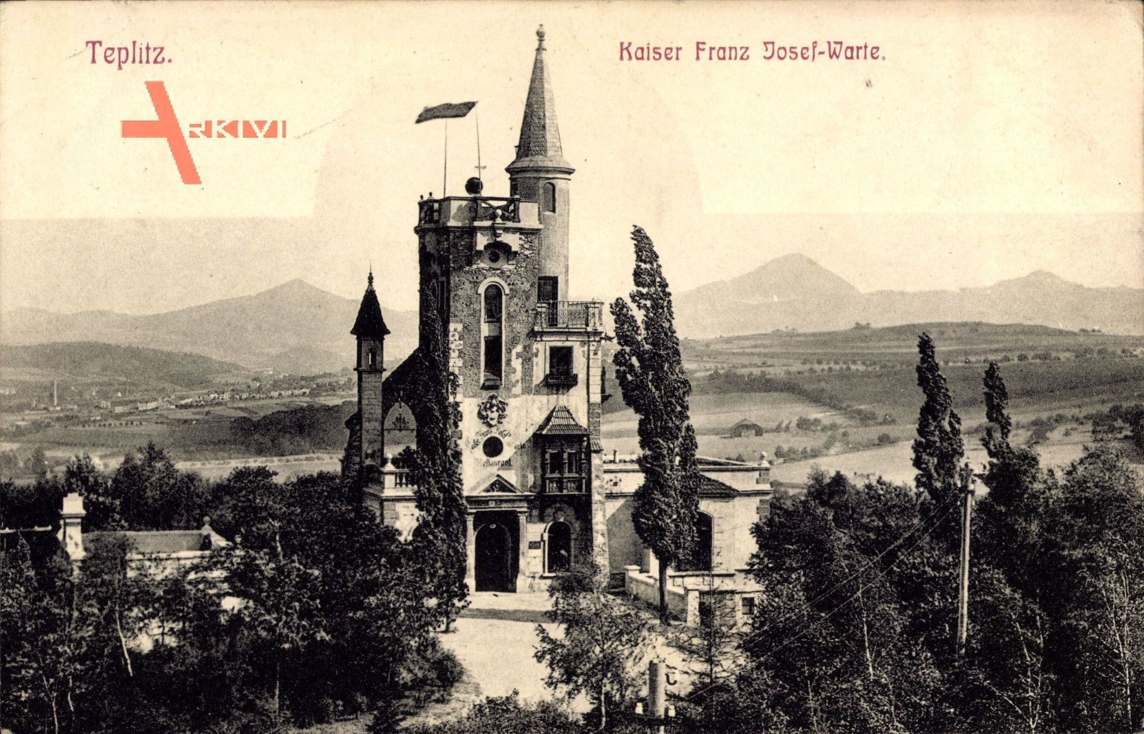 Teplice Teplitz Schönau Reg. Aussig, Blick auf die Kaiser Franz Josef Warte