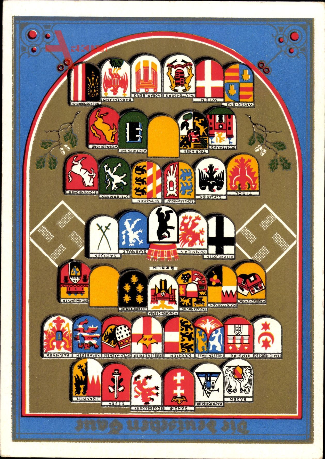 Wappen Die deutschen Gaus, Ostpreußen, Österreich, Pommern, Danzig