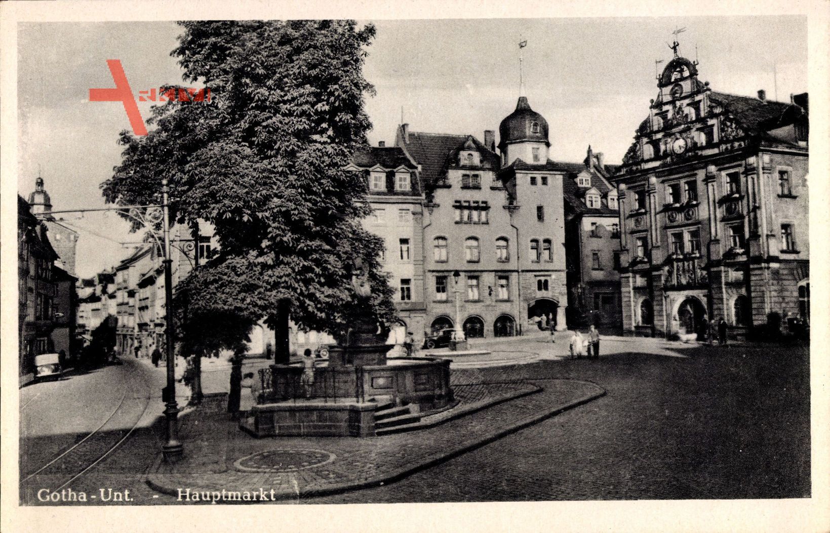 Gotha, Blick auf den Hauptmarkt mit Brunnen und Rathaus