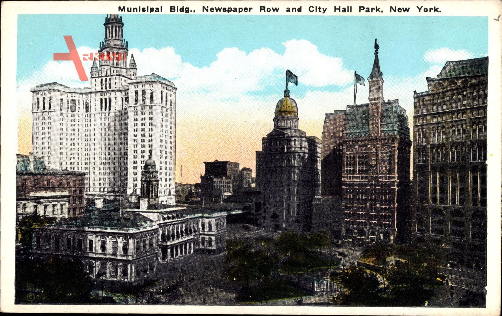 New York USA, Municipal Building, Newspaper Row and City Hall Park