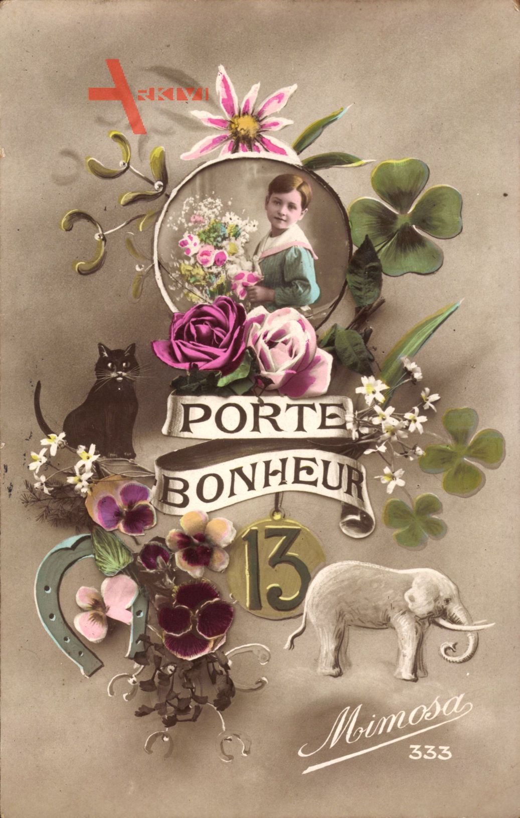 Glückwunsch, Porte Bonheur, 13, Schwarze Katze, Klee, Elefant, Hufeisen