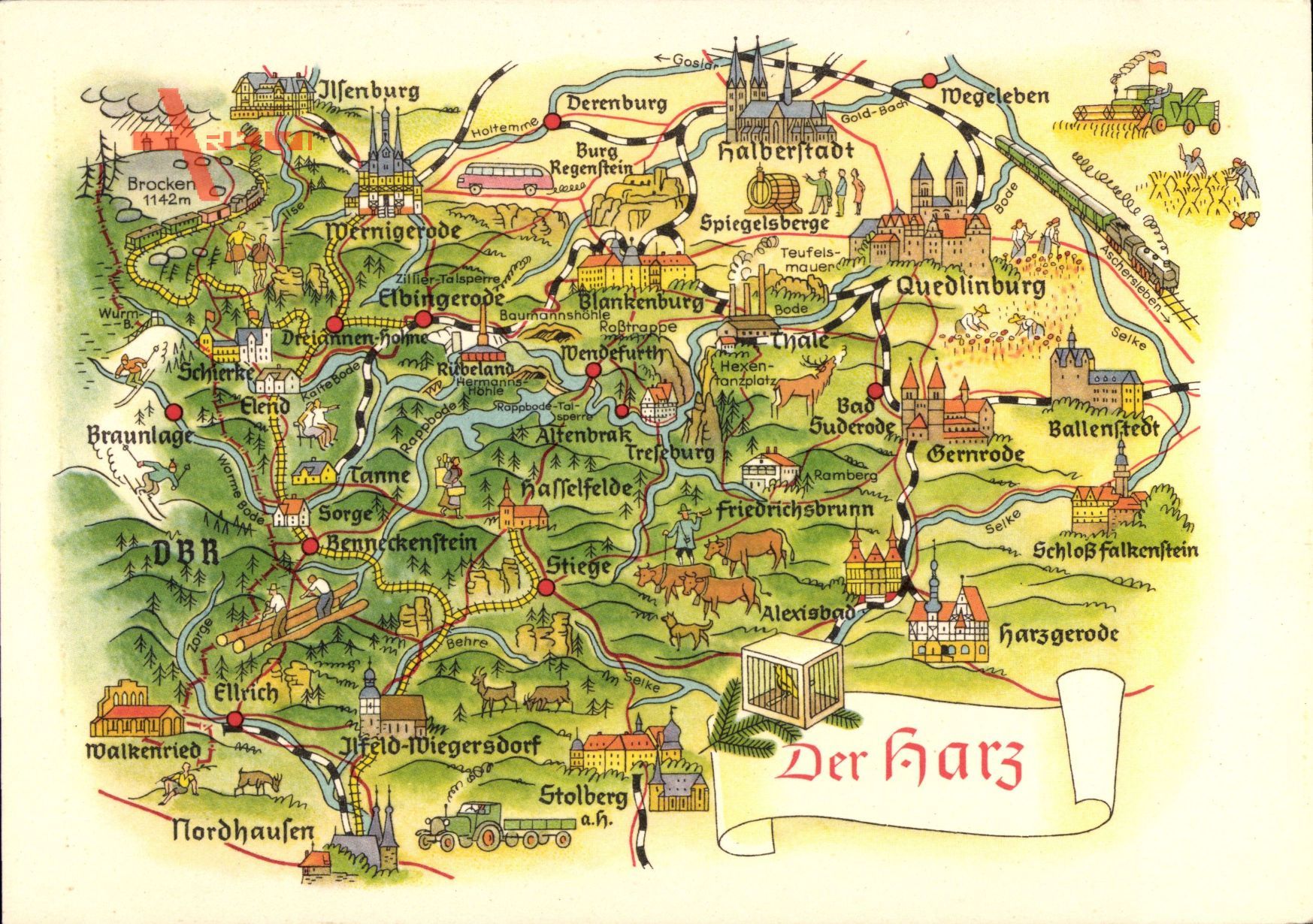 Landkarten Quedlinburg im Harz, Halberstadt, Nordhausen, Braunlage, Ilsenburg