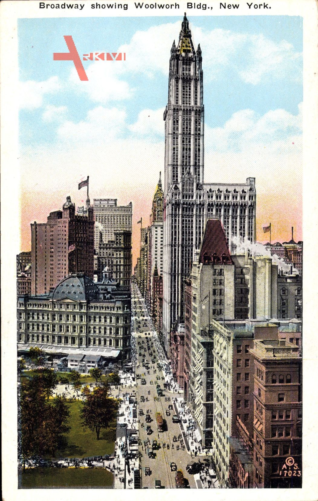 New York City USA, Broadway showing Woolworth Building