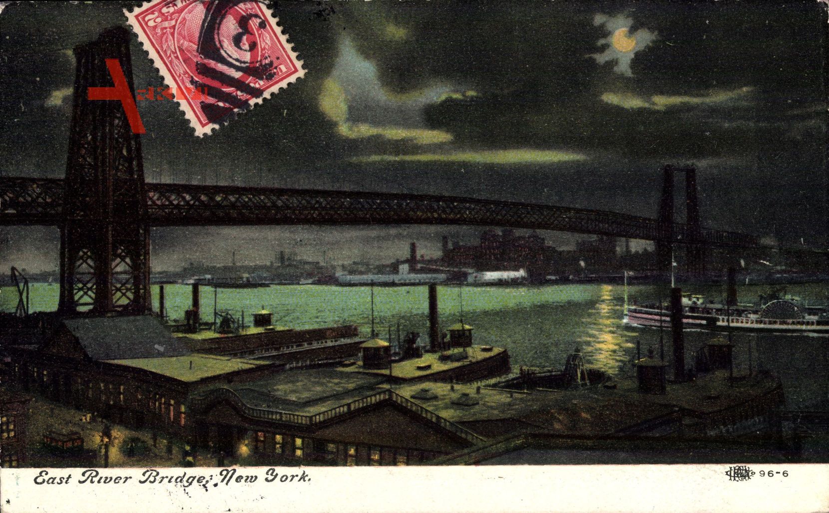 New York City, East River Bridges, Brücke über den Fluss bei Nacht
