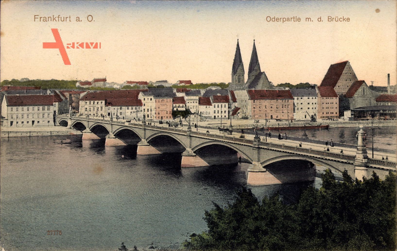 Frankfurt an der Oder, Oderpartie mit Oderbrücke, Kirche