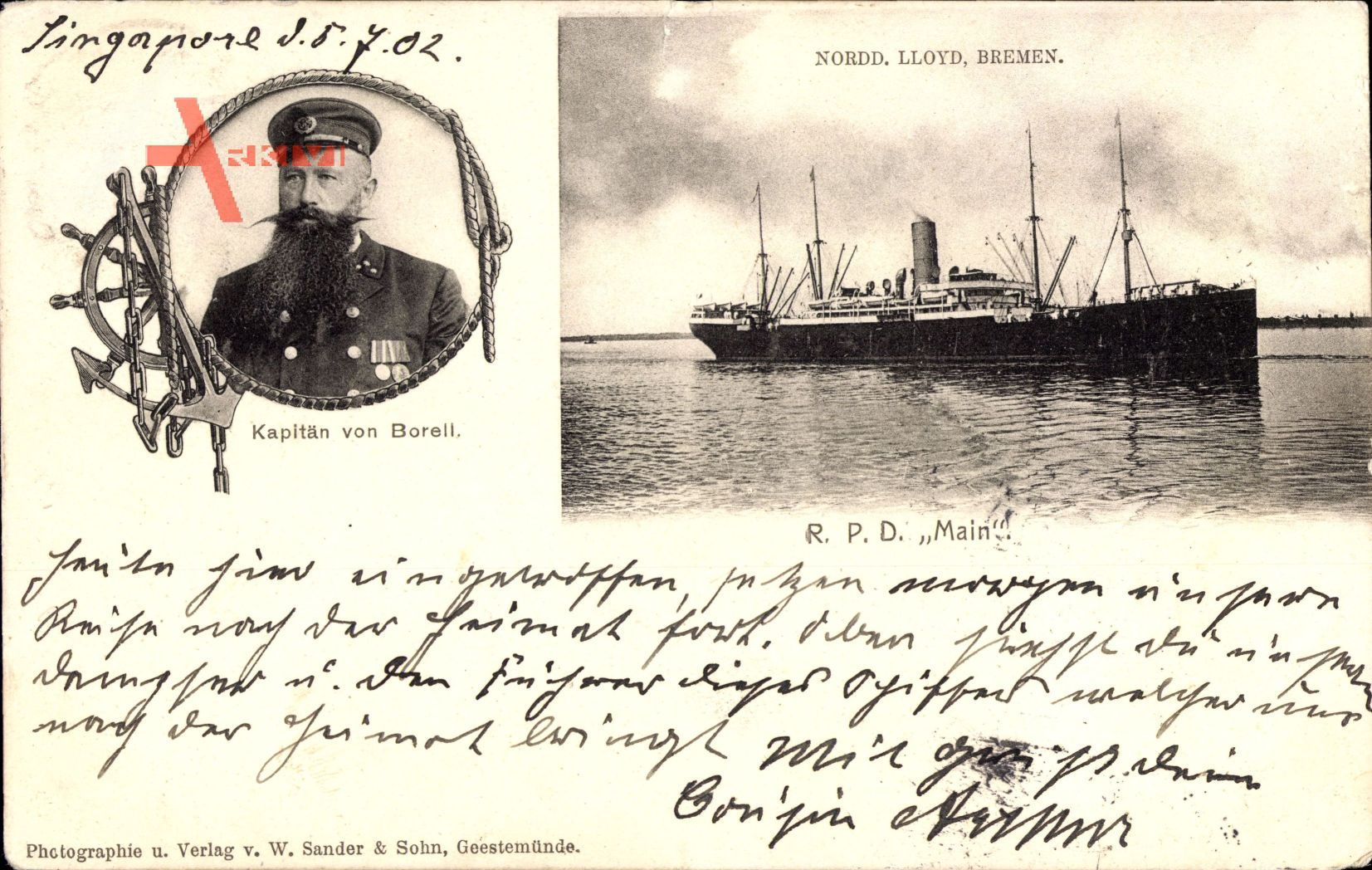 Singapur Asien, Schiff R.P.D. Main, Kapitän von Borell