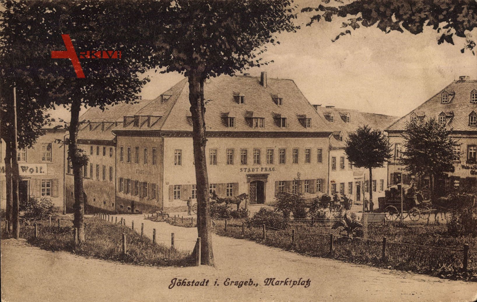 Jöhstadt Erzgebirge, Blick auf den Marktplatz, Haus Stadt Prag