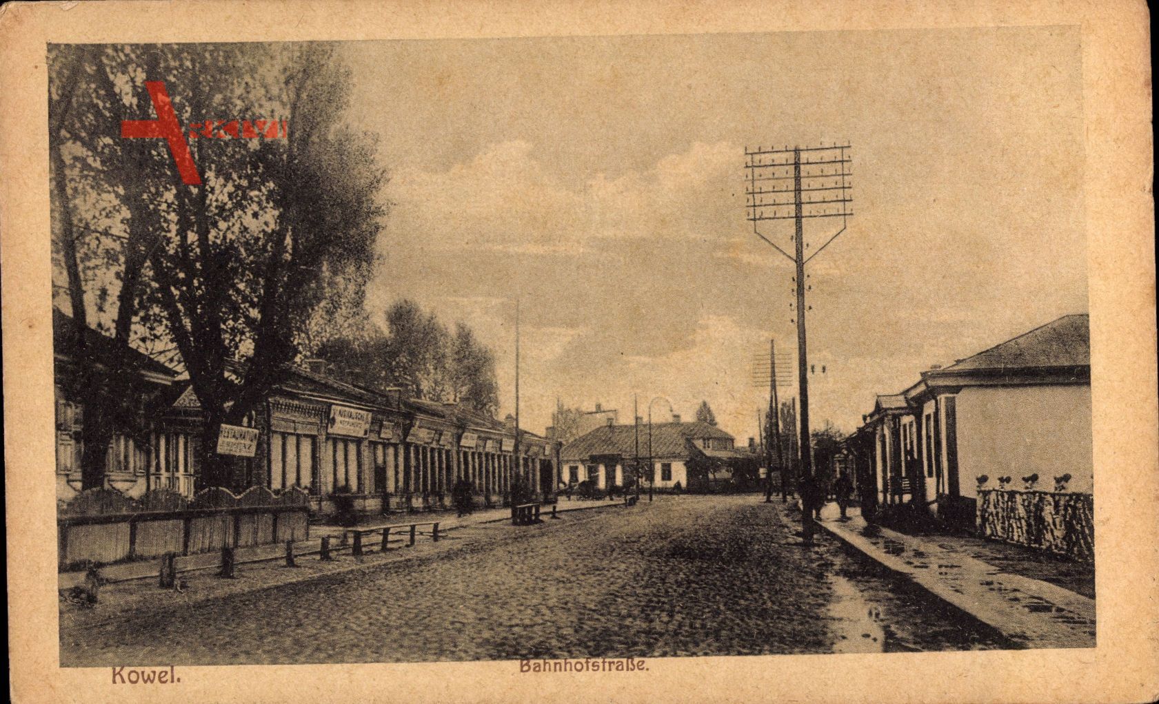 Kowel Ukraine, Partie in der Bahnhofstraße, Telefonmast