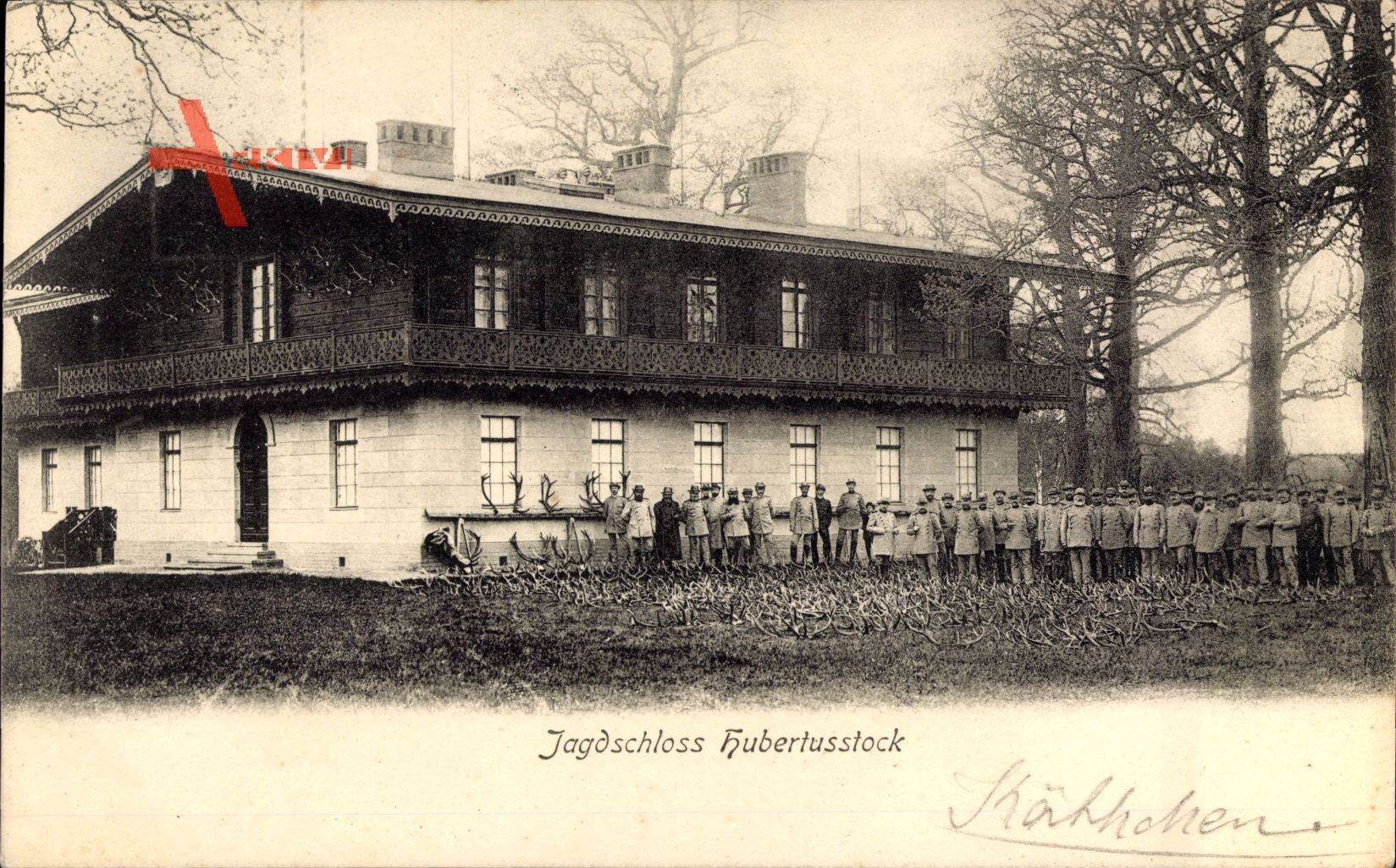 Joachimsthal, Blick auf das Jagdschloss Hubertusstock, Jäger