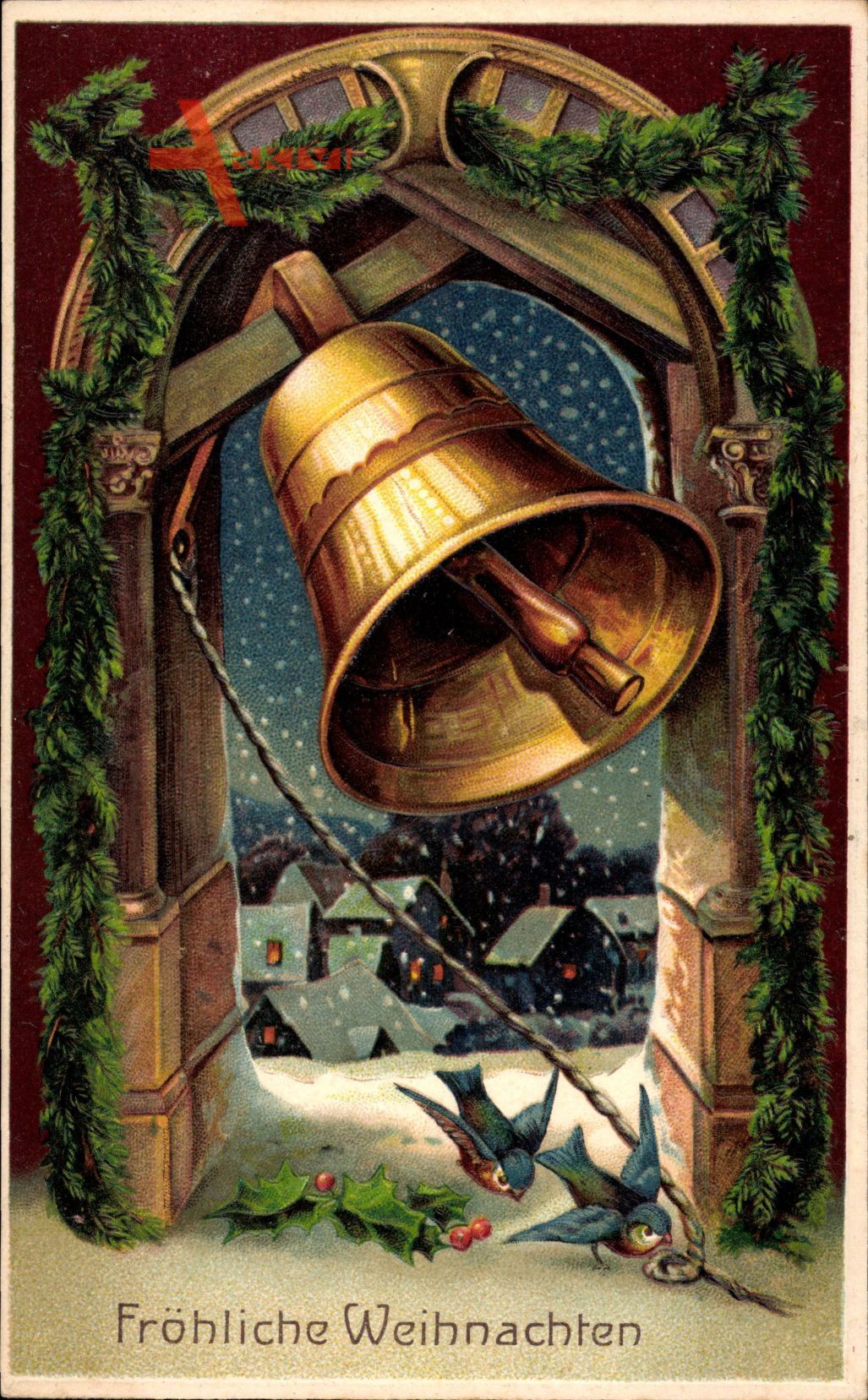 Frohe Weihnachten, Glockenklingeln, Stechpalmenblätter