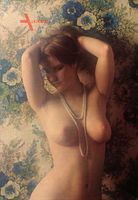 Junge Frau, Nacktportrait, Großer Busen, Perlenkette, Arme, Bauch