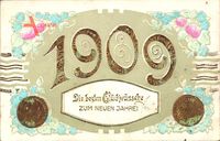 Münz Glückwunsch Neujahr Jahreszahl 1909, 10 Goldmark