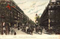 Paris, Perspective du Boulevard Montmartre, Straßenpartie, Pferdekutschen