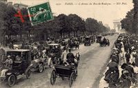 Paris, L'Avenue du Bois de Boulogne, Kutschen, Autos, Straßenpartie