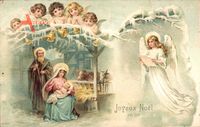 Frohe Weihnachten, Heilige Familie, Scheune, Engel, Jesuskind