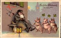 Glückwunsch Neujahr, Drei Schweine, Kleeblätter, Schlafender Nachtwächter