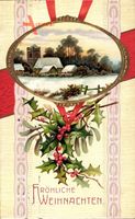 Passepartout Frohe Weihnachten, Winteridyll, Stechpalmenblätter