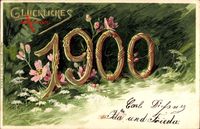 Glückwunsch Neujahr, Jahreszahl 1900, Wiese, Blumen