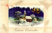 Passepartout Frohe Weihnachten, Kirche, Winter, Glocken, Schnee