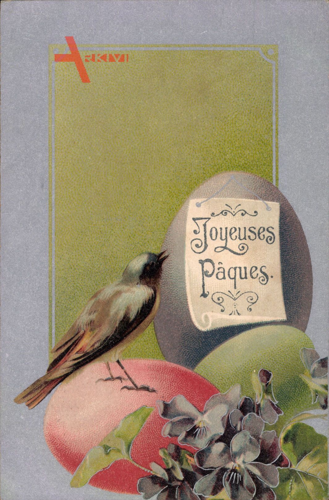 Glückwunsch Ostern, Joyeuses Paques, Vogel, Ostereier, Frankreich