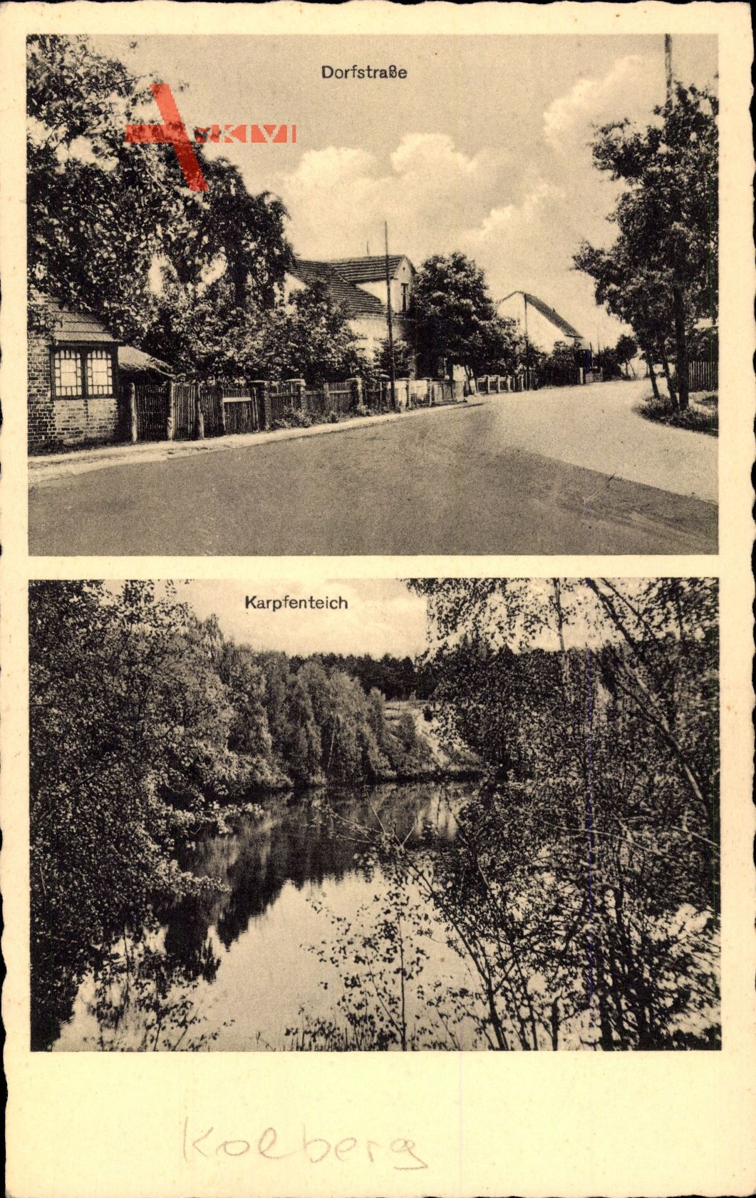 Kolberg Heidesee, Dorfstraße, Karpfenteich, Uferböschung, Gustav Molloisch