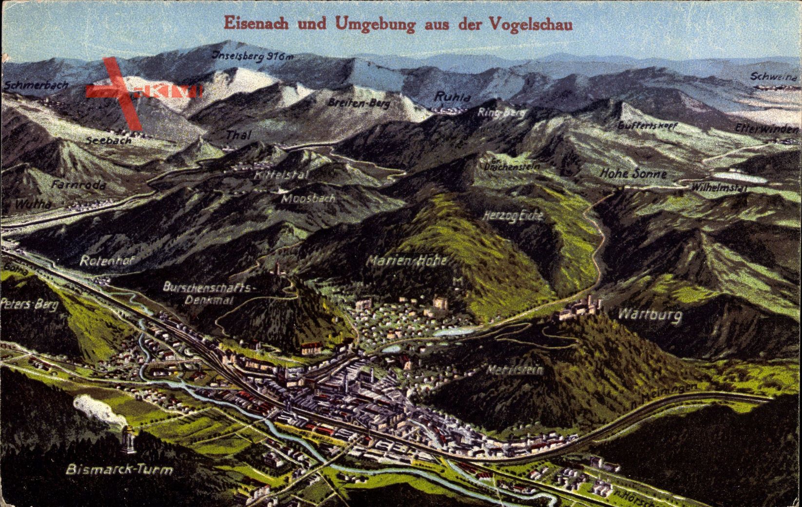 Landkarten Lutherstadt Eisenach in Thüringen, Wartburg, Bismarckturm, Ruhla
