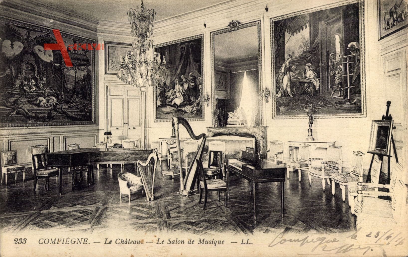Compiègne Oise, Le Chateau, le Salon de Musique, Harfe, Levy & Fils L.L.