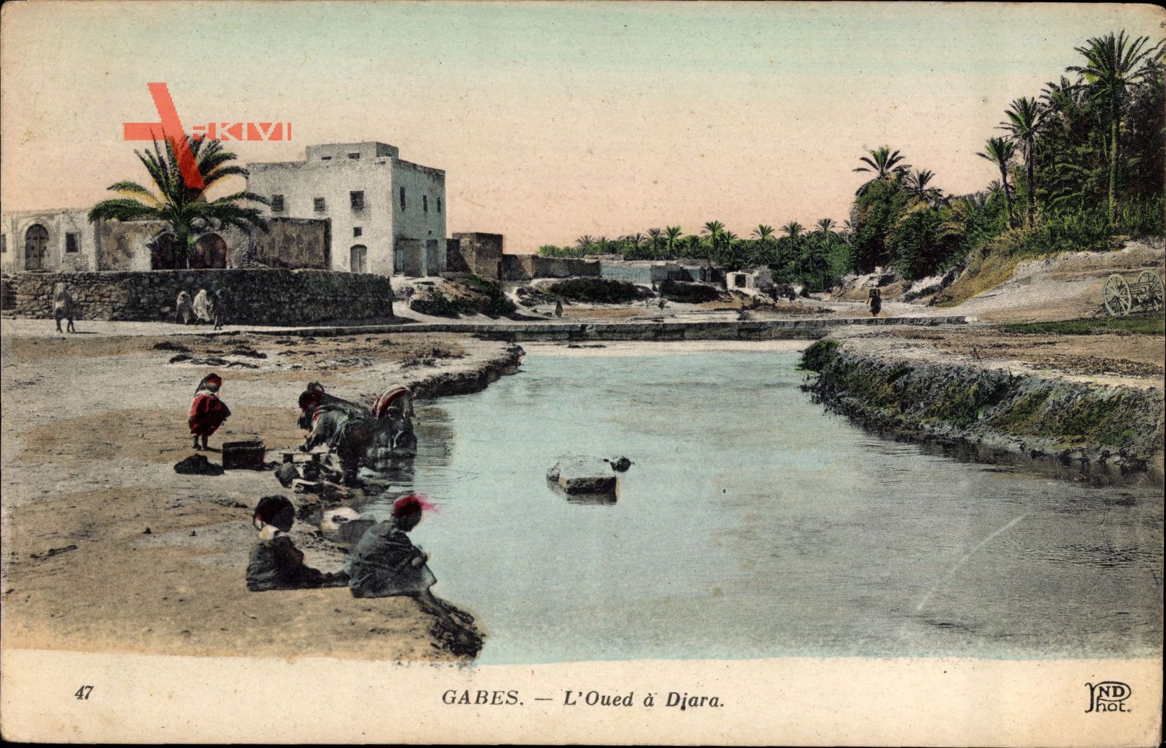 Gabes Tunesien, L'Oued à Djara, Flusspartie, Kinder, Ortschaft