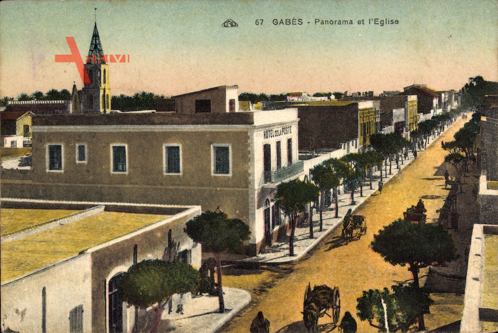 Gabès Tunesien, Panorama et l'Eglise, Hotel de la Poste