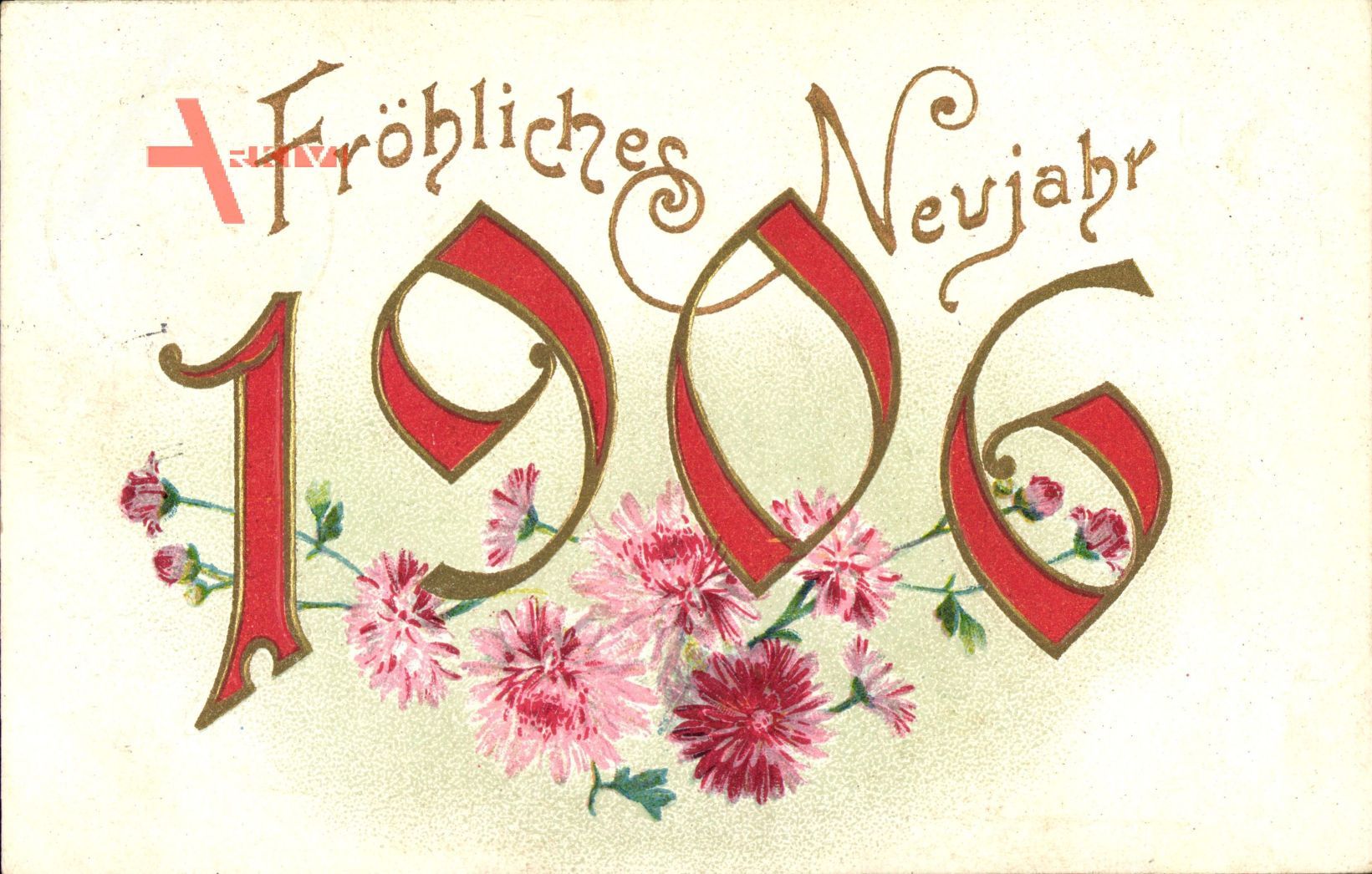 Glückwunsch Neujahr, Jahreszahl 1906, Blumen, Kitsch