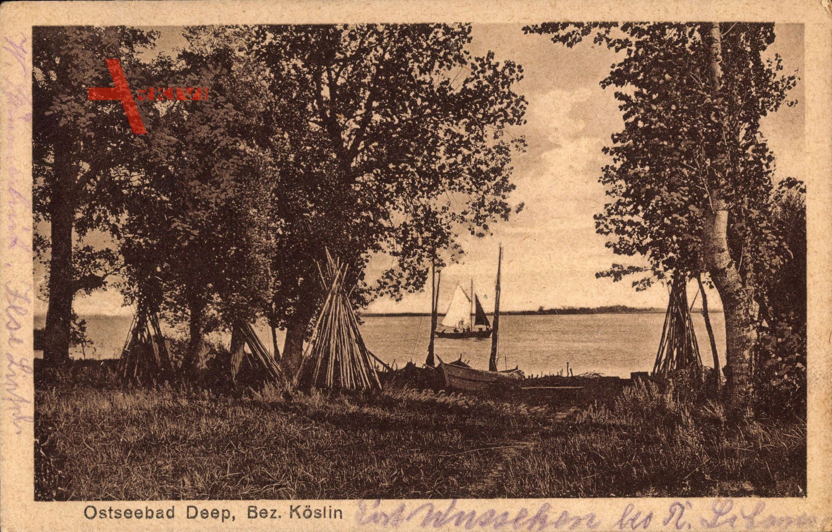 Mrzeżyno Deep Pommern, Ostseebad, Segelboot, Strand