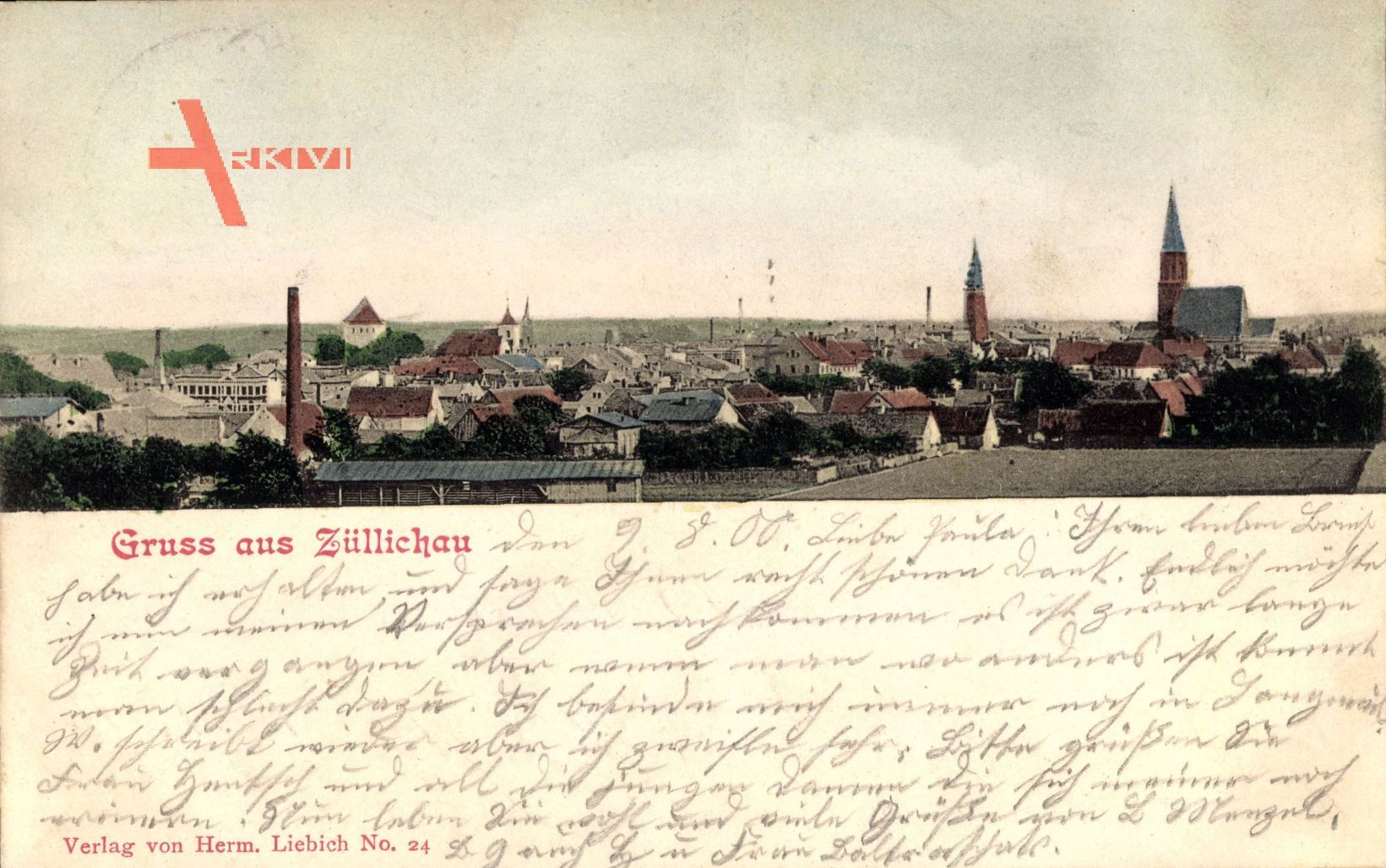 Sulechów Züllichau Ostbrandenburg, Blick auf den Ort, Kirche, Schornsteine