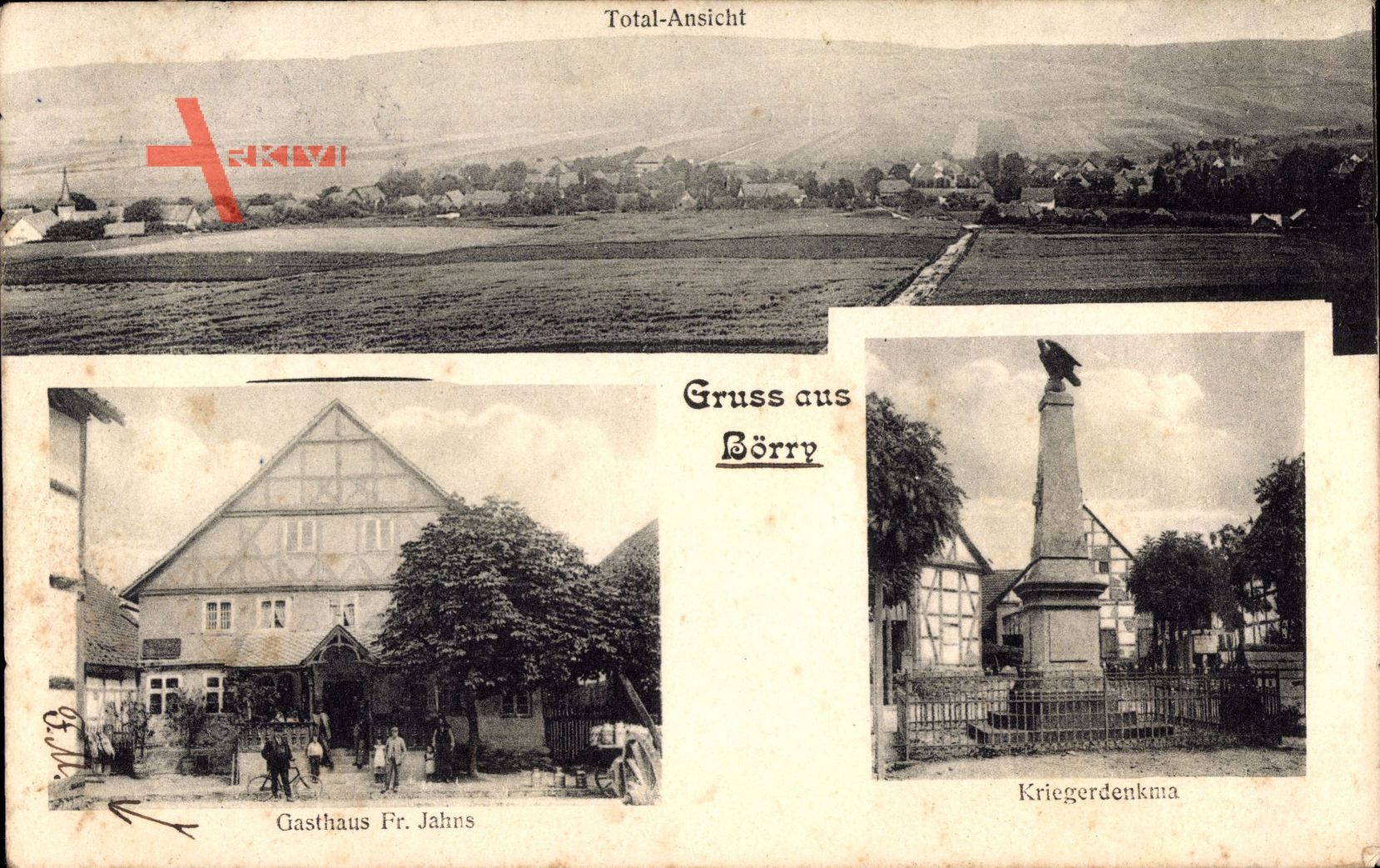 Börry Emmerthal, Totalansicht, Kriegerdenkmal, Gasthaus Fr. Jahns