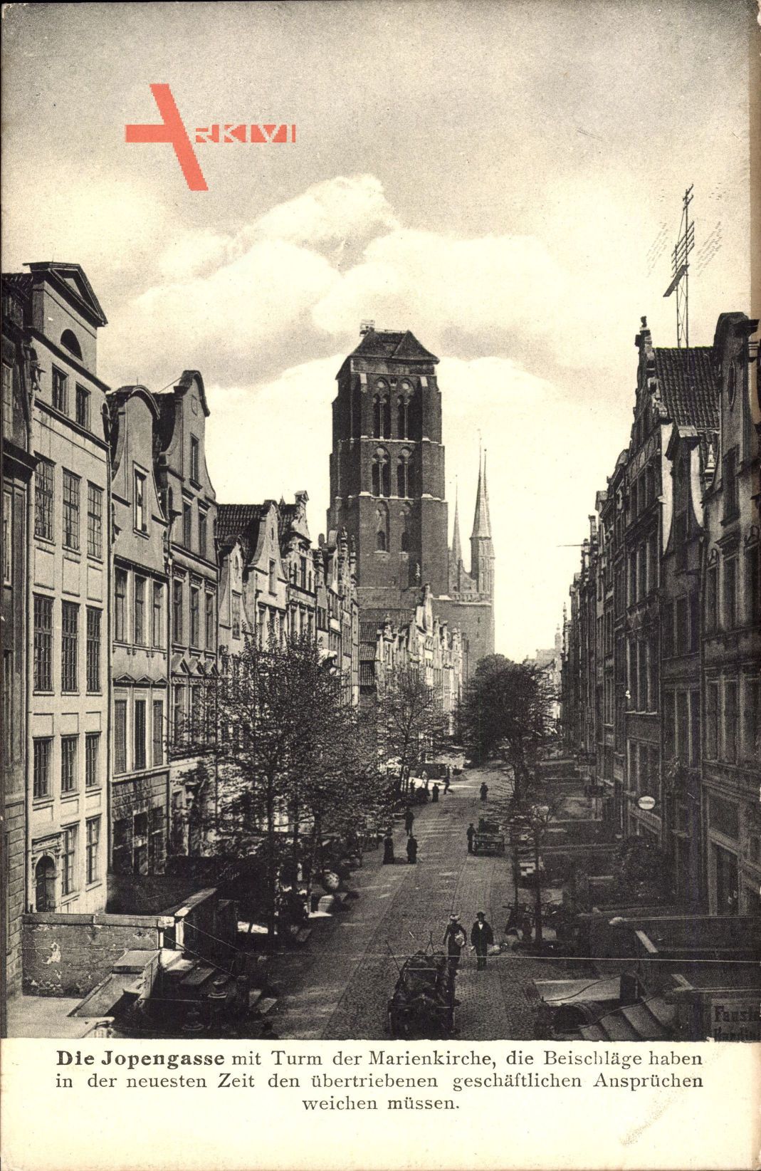 Gdańsk Danzig, Blick in die Jopengasse, Turm der Marienkirche