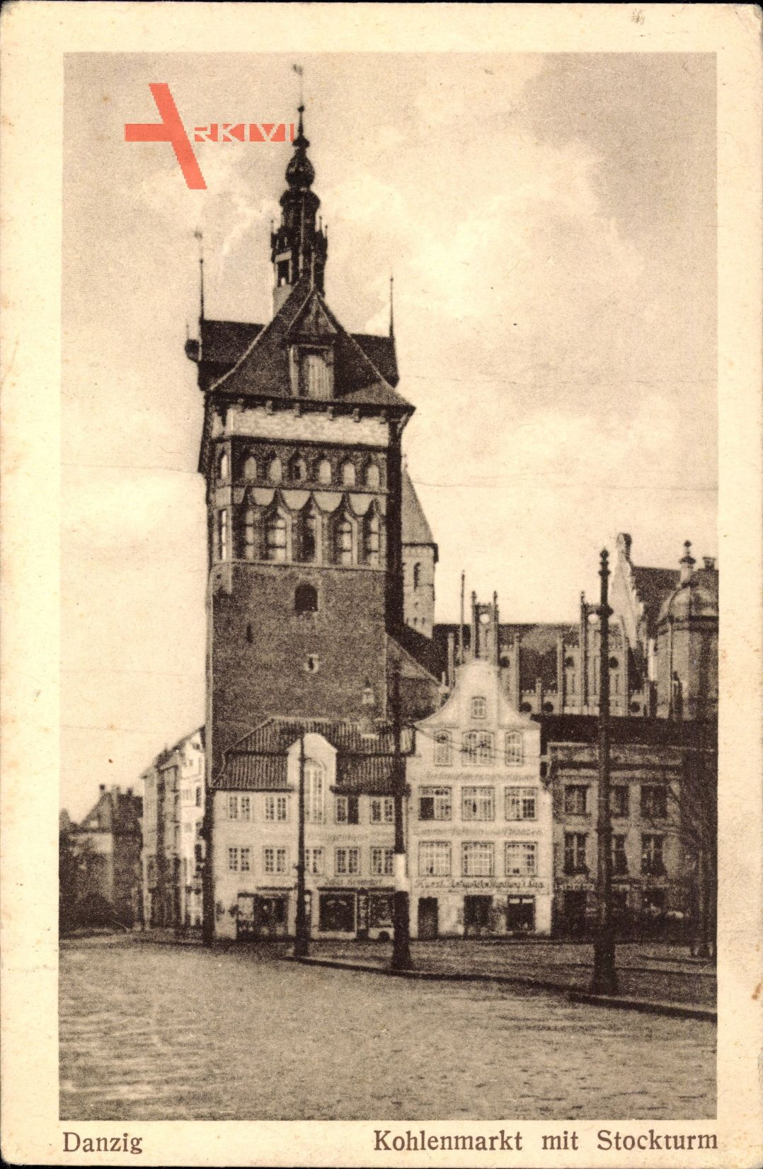 Gdańsk Danzig, Blick auf den Kohlenmarkt mit Stockturm, Fassaden